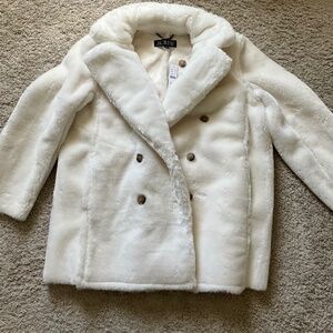 J.CREW FAUX-FUR PEACOAT. SIZE: L. COLOR: WHITE. ITEM # CF697.
